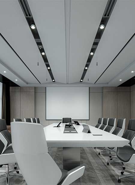 Boardroom featuring 3Gi with insert Madison downlights, HVAC, and microphone